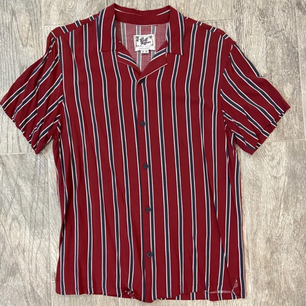Pull & Bear Red/Navy Button Down Camp